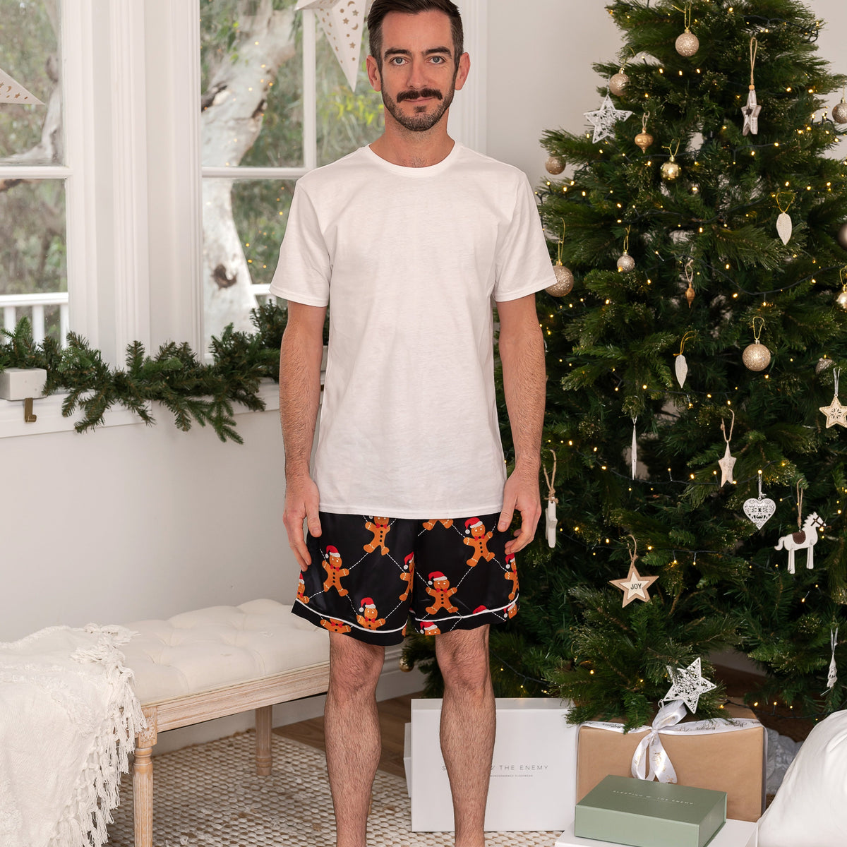 Mens Christmas Pj Shorts Sleeping W. The Enemy