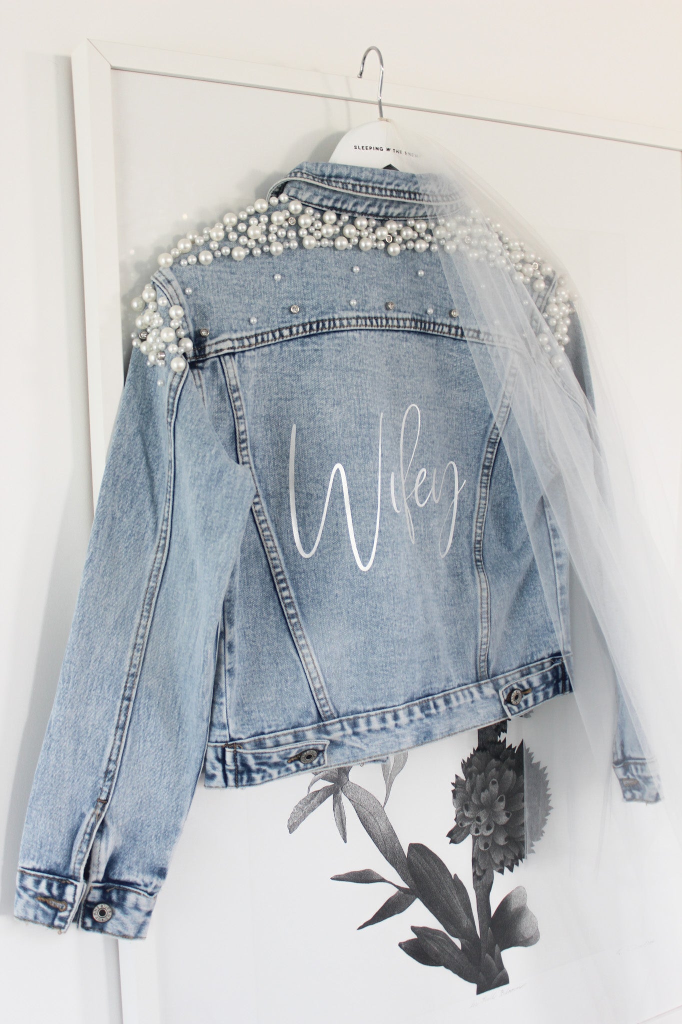 Denim jacket with clearance pearls and rhinestones